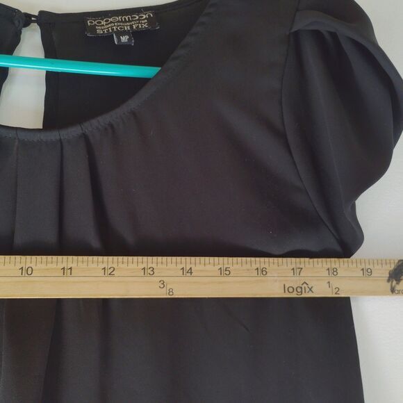 Papermoon Stitchfix Black round neck cap Ruffle sleeve blouse Career MP - Picture 5 of 6
